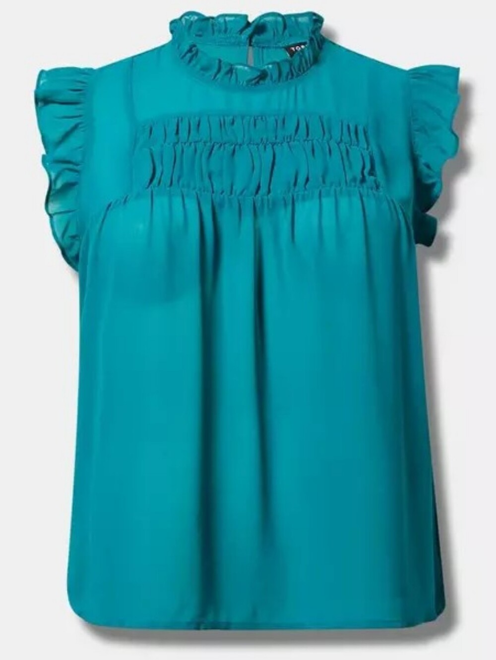 NWT Torrid Size 0 Everglade Chiffon Ruffle Smocked Top Teal Blouse